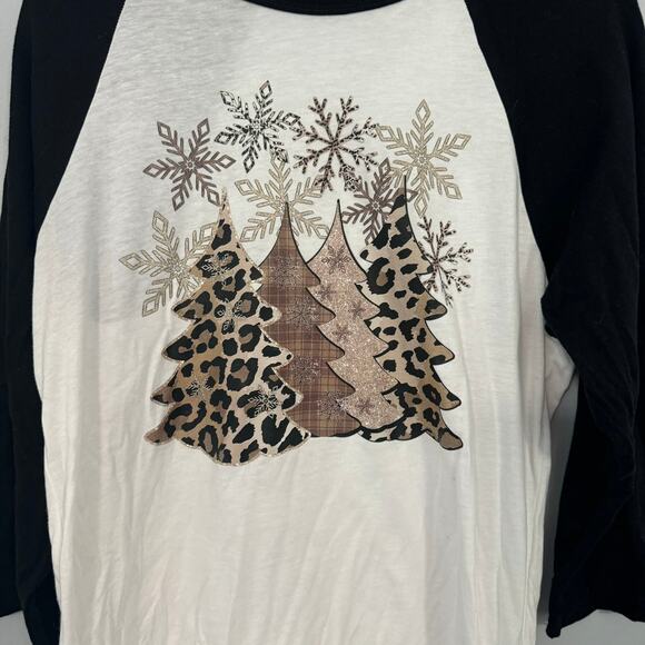 Bella Canvas Airlume Jersey Christmas Trees Top Ringer Tee Women's Size Medium - Picture 5 of 11